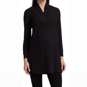 Nom Maternity Black Shawl Collar Long Sleeve Long Length Luna Cloud-Knit Sweater